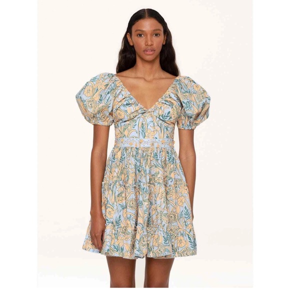 NWOT Agua by Agua Bendita Yellow and Blue Patterned Mini Dress - Picture 3 of 15